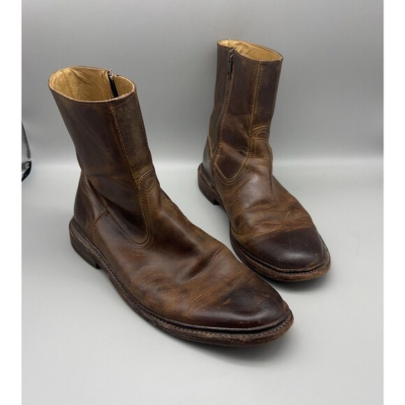 Frye Boots Mens 8.5 D Brown Distressed Leather Zip Ankle Western Cowboy Style - Picture 1 of 16